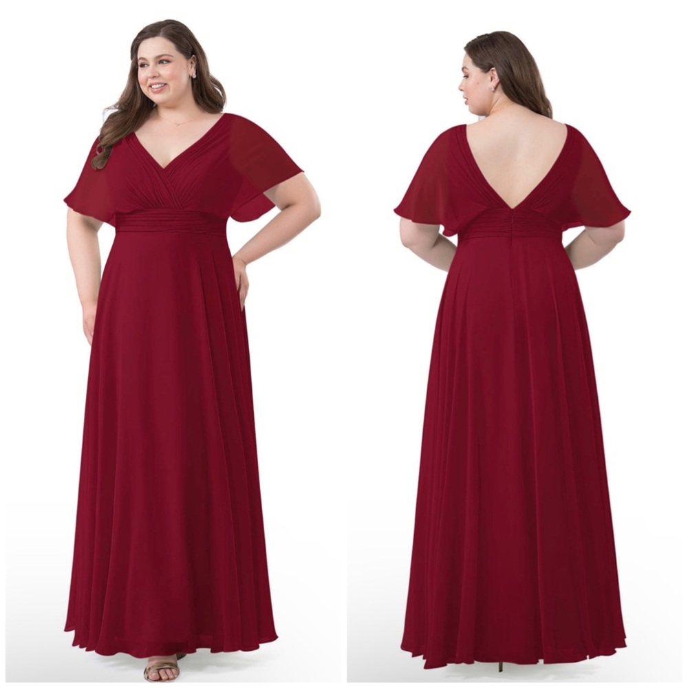 Azazie Red/Burgundy V-Neck Bridesmaid Dress. US Women’s Size Large (12-14).